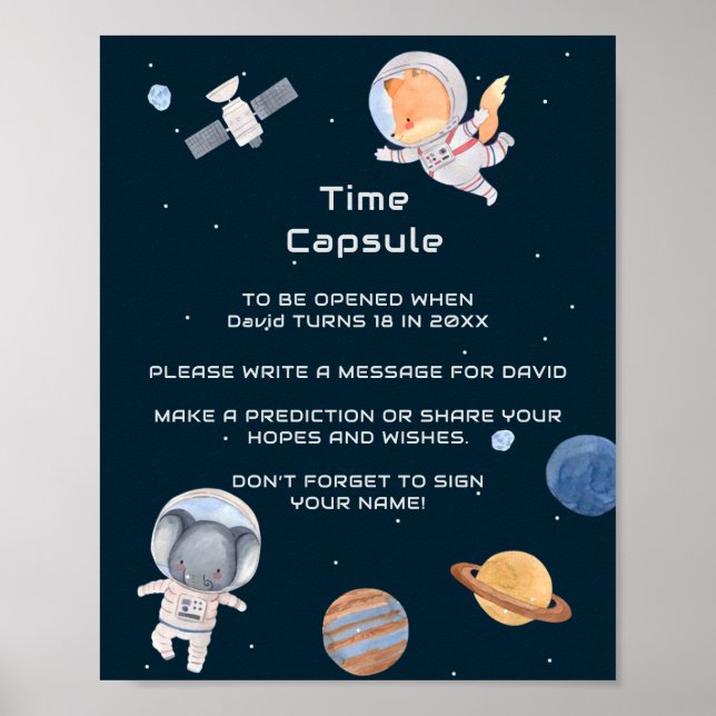 Poster Espaço: Planetas e Astronautas Cápsula do Tempo (Frente)
