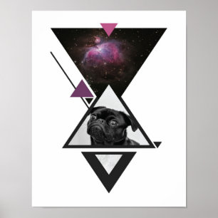 Poster Espaço - Pug  Ideia De Presente De Cão Preto Par