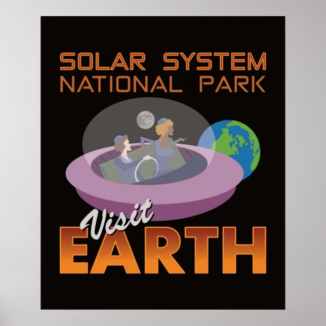 Poster Espaçonave Retro Voando Saucer Funny Space Viagem  (Frente)