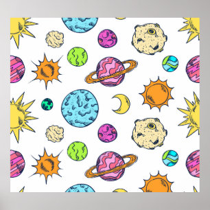Poster Espaços Doodles Fundo Cósmico