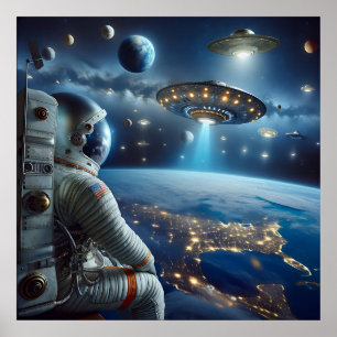 Poster Espaços e Astronauta no Exterior