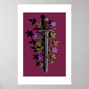 Poster Espada & Clematite – Lâmina Floral Medieval