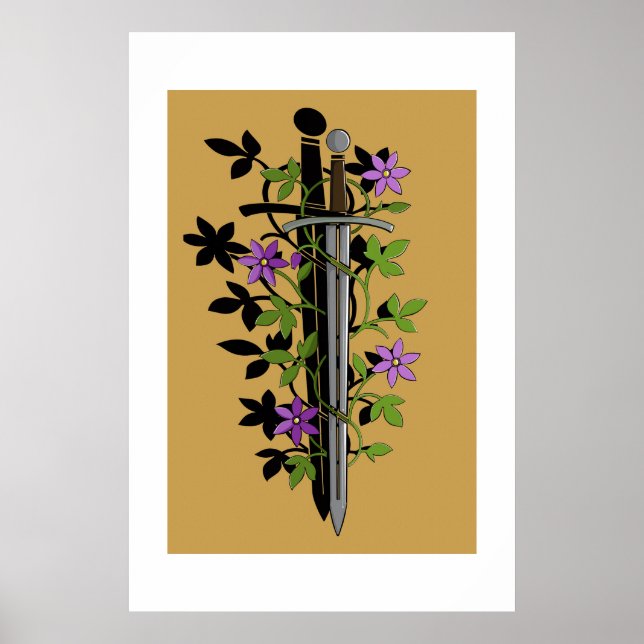 Poster Espada & Clematite – Lâmina Floral Medieval (Frente)