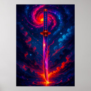Poster Espada Cósmica Katana com Fantasia Energética Galá