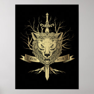 Poster Espada do Cavaleiro e Emblema da Cabeça do Lobo