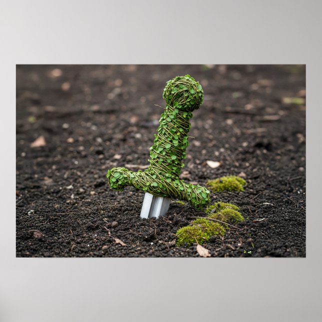 Poster Espada no chão coberta de folhas (Frente)