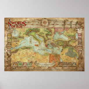 Poster Espadas de Kos: Mapa mediterrâneo da campanha