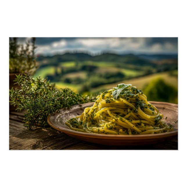 Póster Espaguete com Herbos Frescos (Frente)