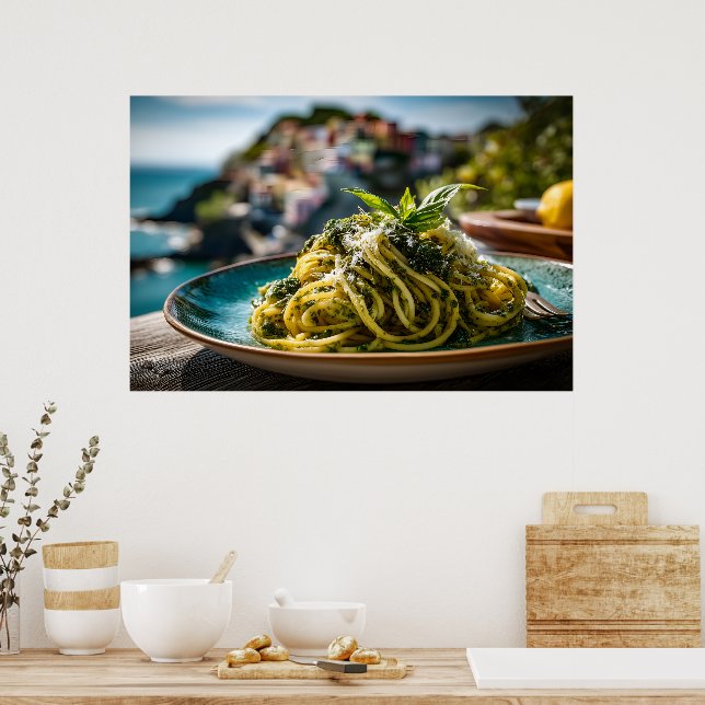 Poster Espaguete com Lemon Basil Pesto - Terra Costeira (Cozinha)