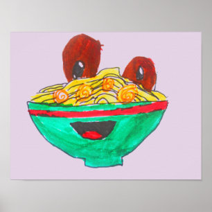 Poster Espaguete e almôndegas engraçadas arte de desenh