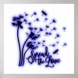 Poster Espalhe o Amor Dandelions e Libélulas