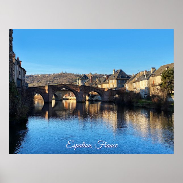 Poster Espalion city in volcanic region of France (Frente)