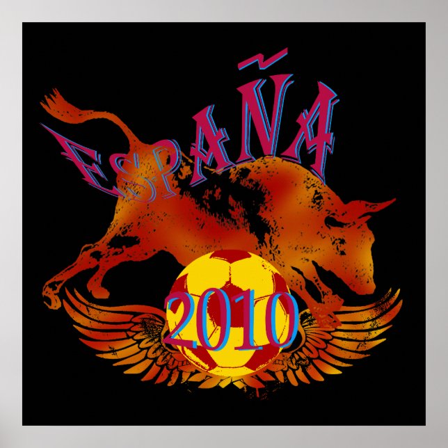 Póster Espanha 2010 Presentes de futebol Grunge Toro (Frente)