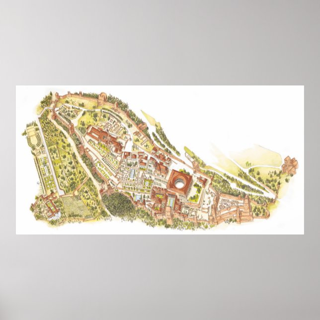 Póster Espanha Alhambra Granada. Vista aérea (Frente)