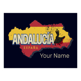 Póster Espanha Andalusia Mapa de Férias Flamenco Vintage
