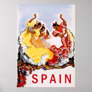 Poster Espanha, dança tradicional, mulher, viagens