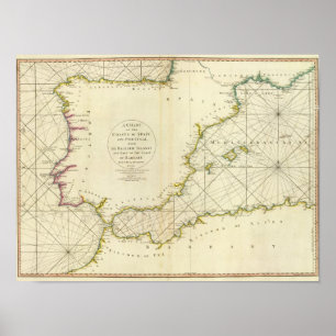 Póster Espanha das costas, Portugal, Barbary