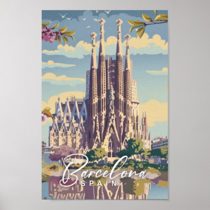 Poster Espanha de Barcelona Famoso Local de Viagens vinta