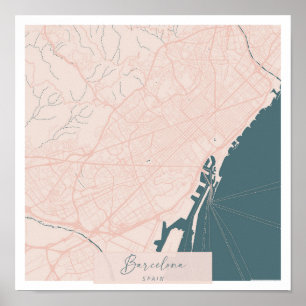 Poster Espanha de Barcelona, rosa e rua azul-curva