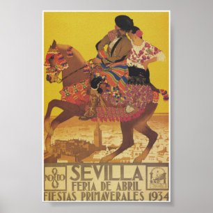 Poster Espanha de Sevilha de 1934, Viagens vintage Justa