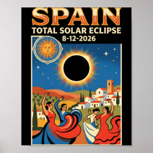 Poster Espanha Eclipse Total Solar 2026 Agosto 12 Astrono