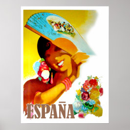 Poster Espanha, mulher atrás do leque, cartaz de viagem v