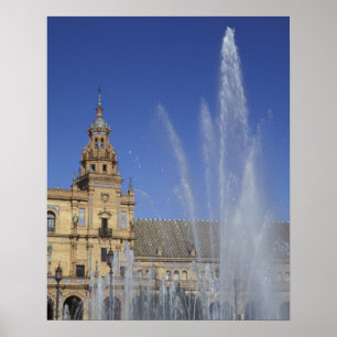 Póster Espanha, Sevilha, Andaluzia Fonte e ornamentado