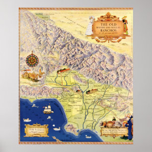 Poster Espanhol e Ranchos Mexicanos do Mapa de Los Angele