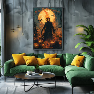 Poster Espantalho de Abóbora Flamejante de Halloween Jack