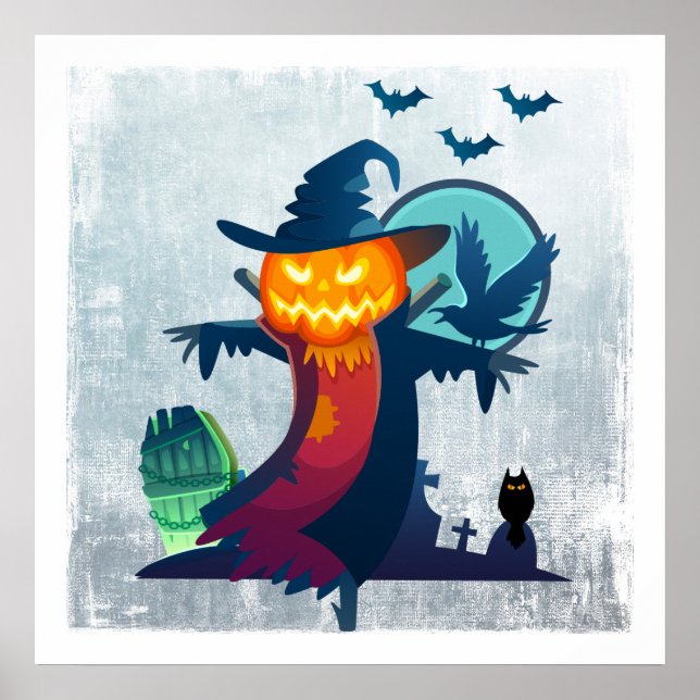 Poster Espantalho De Halloween Com Coruja E Coruja De Mor (Frente)