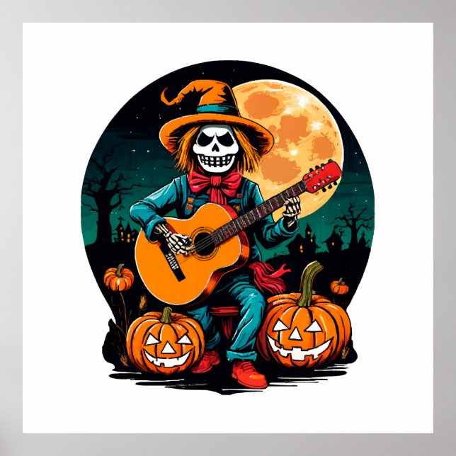 Poster espantalho toca violão e comemora halloween (Frente)