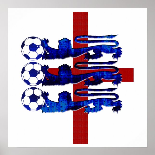 Poster Espantoso bola de futebol da Inglaterra: 3 leões d (Frente)