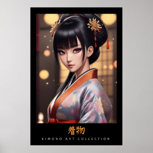 Poster espantoso quimono azul alaranjado - arte em parede