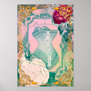 Poster Espartilho do Victorian do vintage e rosa e azul