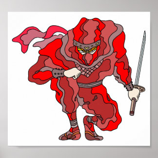 Poster Espectáculo chocante e vermelho brilhante. Ninja c