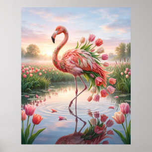 Poster Espelho do Flamingo Tulipa Pântano
