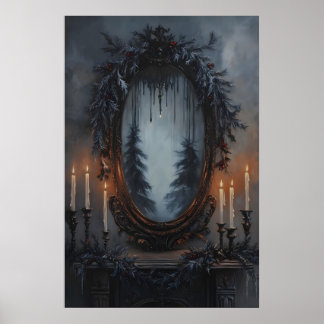 Poster Espelho Festivo de Natal com Grinalda de Pinheiro