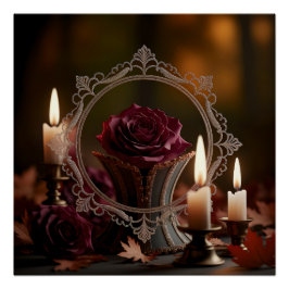Póster Espelho Vitoriano Ornamentado Rosa Roxa à Luz de V