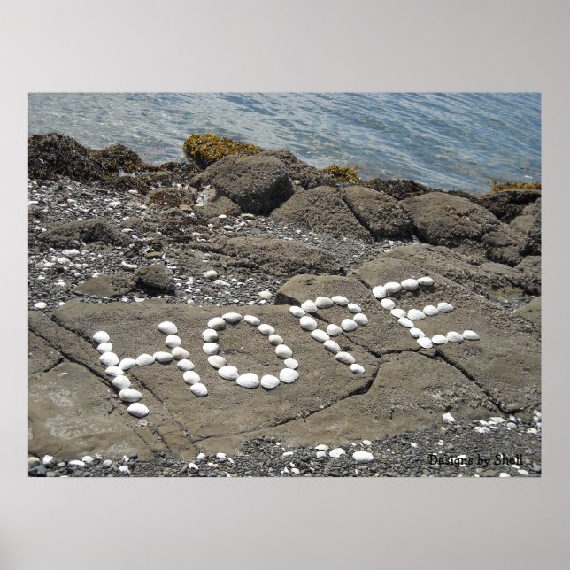 Poster Esperança - Arte de Conchas na Praia (Frente)