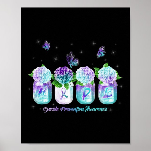 Poster Esperança Hidrangea Flor Borboleta Suicídio Preven (Frente)