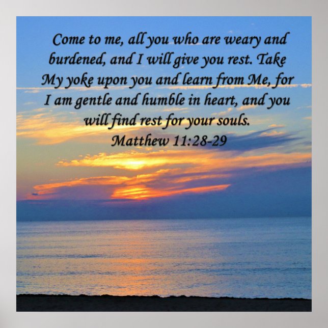 POSTER ESPERANÇA PREENCHIDA, MATTHEW 11:28 DESIGN DE FOTO (Frente)