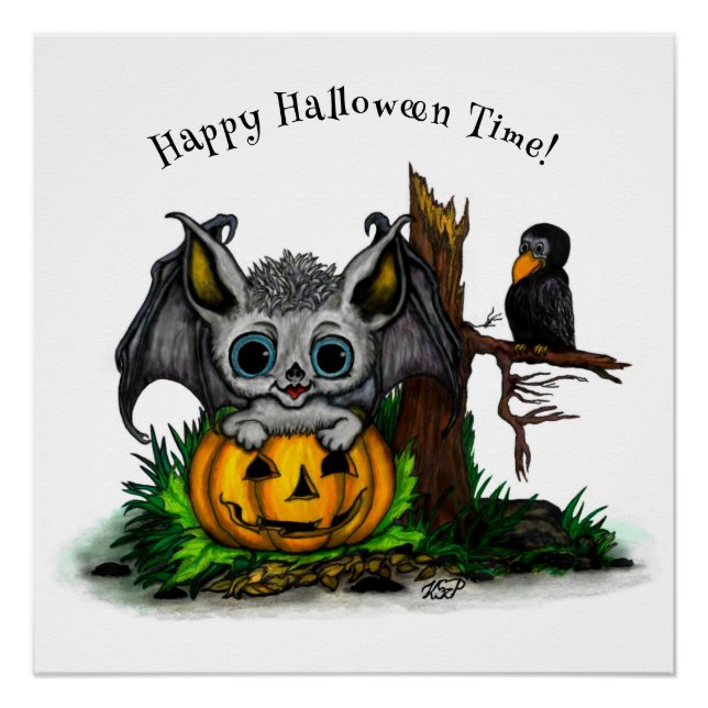 Póster Esperando o Halloween, Cute Bat e Raven (Frente)