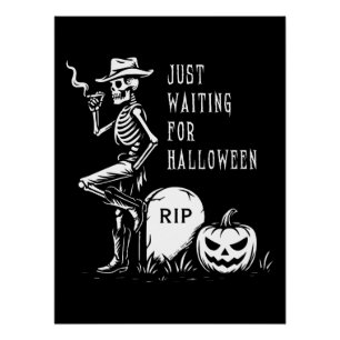 Póster Esperando pelo esqueleto do cowboy do Halloween