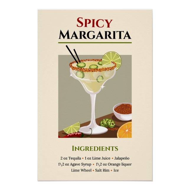 Póster Espicia Margarita Recebe Arte - Tequila Cocktail (Frente)