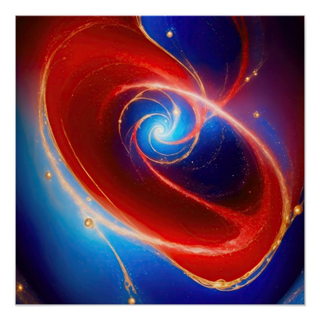 Póster Espiral Cósmica Vermelha e Azul (Frente)