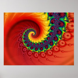 Poster Espiral de Náutilo Fractal Vermelho