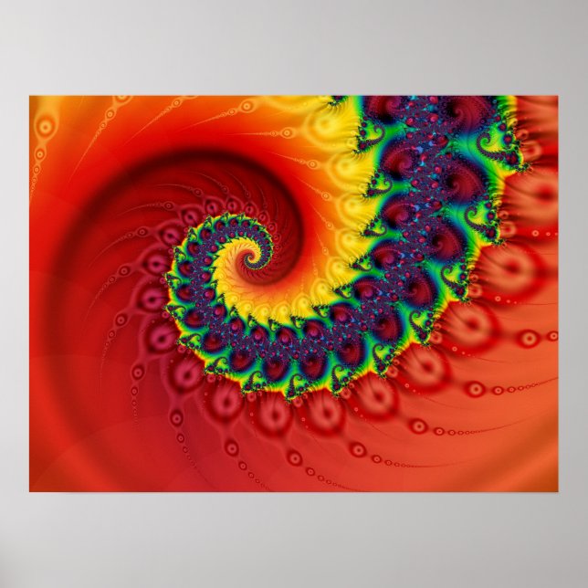 Poster Espiral de Náutilo Fractal Vermelho (Frente)