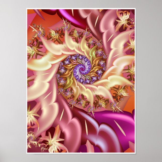 Poster Espiral fractal infinita rosa (Frente)