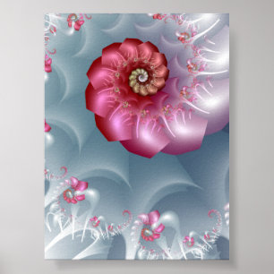 Poster Espiral Fractal Rosa de Prata em Rosa e Cinza
