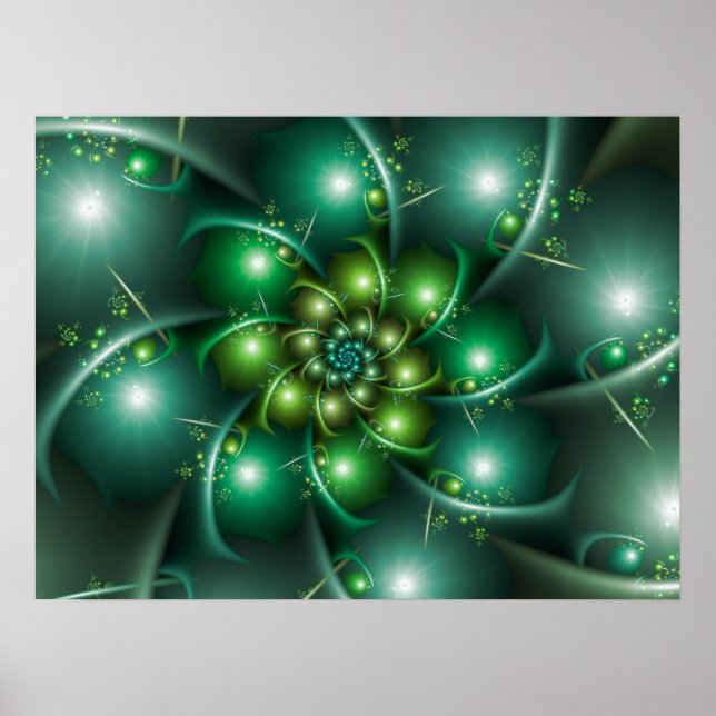 Poster Espiral Fractal Verde Menta (Frente)